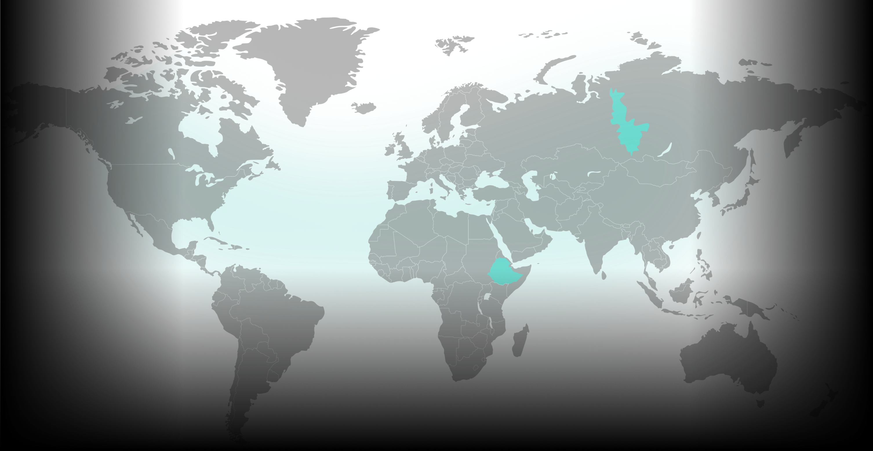 world map with highlighted active regions